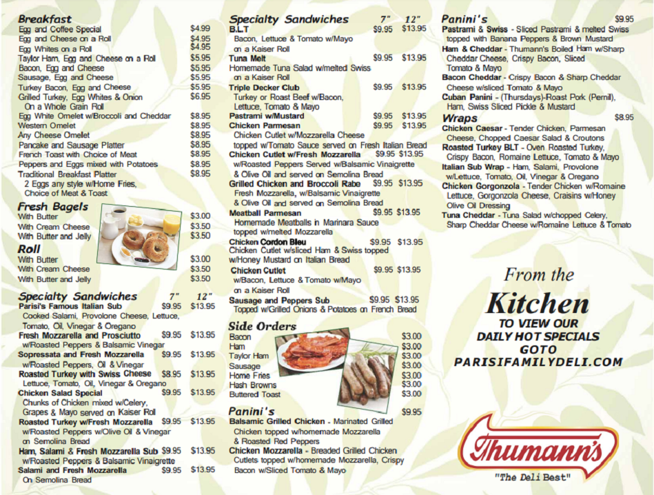 Parisi s Family Deli Liquor Since 1946 Our Menu